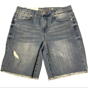 NWT Seven 7 Sunset Bermuda Denim Jean Shorts Fray Hem 9” Inseam Size 4